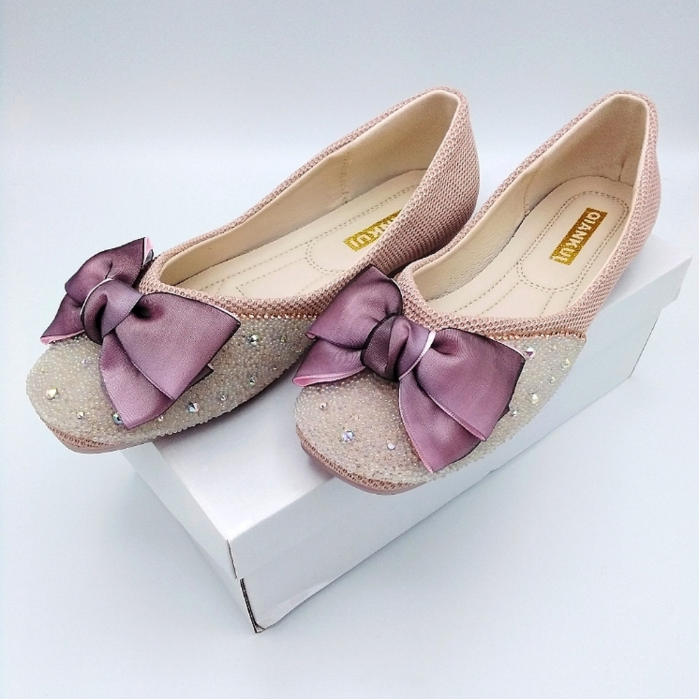 Women's Rhinestone Slip-On Bow Shoes